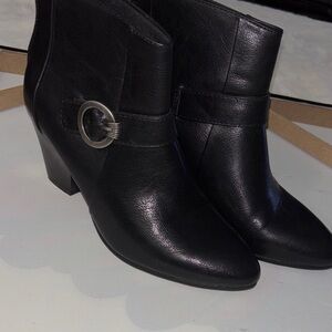 BareTraps Black Leather Ankle Booties with Silver Buckle